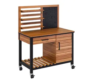 Seville Classics HOME Outdoor Acacia Wood Mobile Potting Bench