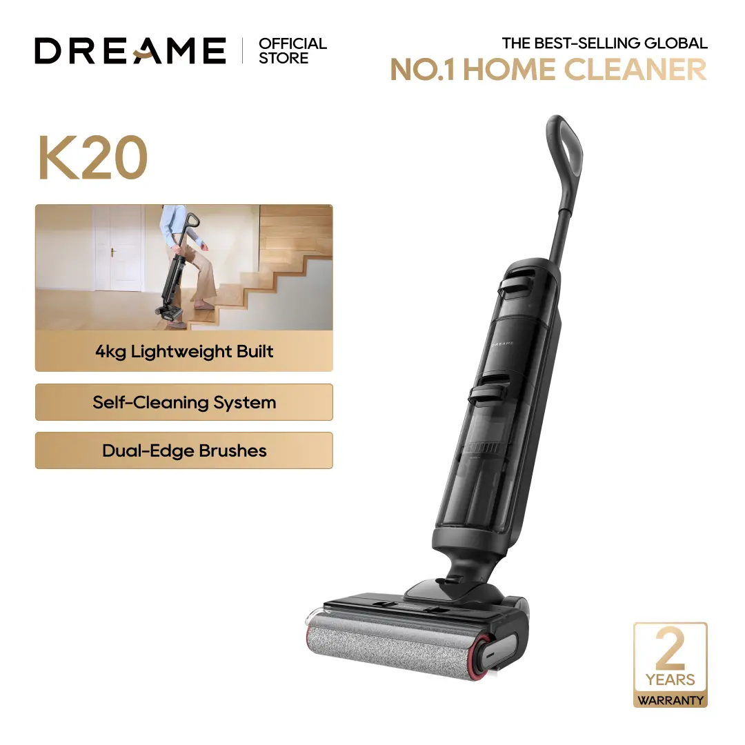 【New Arrival】Dreame K20 cordless wet and dry vacuum with dual-edge brushes,  high-frequency mopping to clean wet and dry mess on hard floors efficiently with anti-tangling tech, lightweight design, self-propelled cleaning convenience