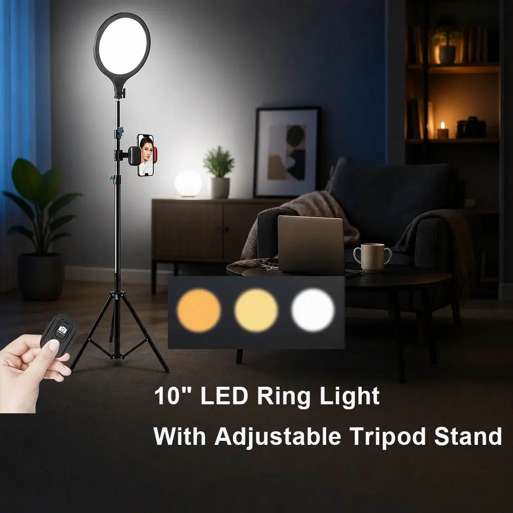 10" LED Fill Light for Live Streaming And Photography, Dimmable Full-Screen Photography Lighting Kit with 71-Inch Adjustable Tripod Stand, USB Powered, Soft Ring Lighting with Remote