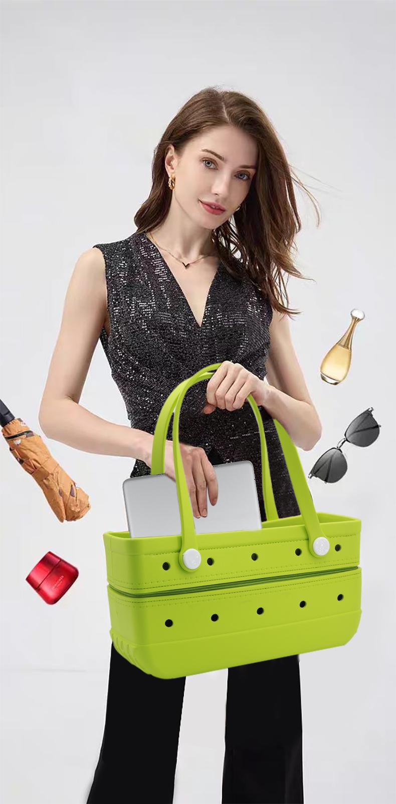 Foldable & Expandable Tote Bag with Handle, Durable EVA Material, Waterproof & Sturdy, Versatile for School, Work, Lunch or Beach, Elegant & Portable Design, DIY Charms Decor Handbag, Perfect Gift for Girls & Mother’s Day Summervibes