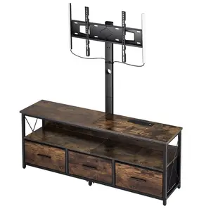 VEVOR 52 TV Stand with Mount for up to 75 in TVs, Entertainment Center with Power Outlet LED Lights, Height Adjustable TV Console with Mount with 3 Drawers for Bedroom, Living Room, Brown