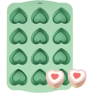 Mini Heart Shaped Muffin Pan- Nonstick  Molds for Baking, 2.2 inch Heart Shaped Cupcake Pan for Brownies, Tartlets, Pudding and Egg Bites, Mint Green, 12-Cavity, heart