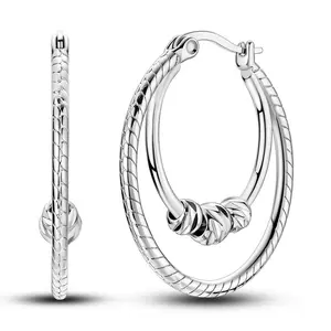 MULA 925 Silver-plated hoop earrings with snake bone texture and polished beading, an elegant gift for ladies and girls, perfect for birthdays, Valentine's Day or graduations