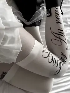 White Gothic retro letter printed long socks Harajuku slim fit knee socks Y2K style cosplay cute fashion socks Kawaii 2000s Emo