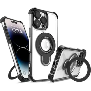 4 Corner Airbag Shockproof Phone Case with Built-in MagSafe Kickstand for iPhone 17 Pro Max/16 Plus/15/14/13/12/11 & Samsung S26/S25/S24/S23/S22 Ultra/Plus, Clear Plated Full-Body Protective Cover