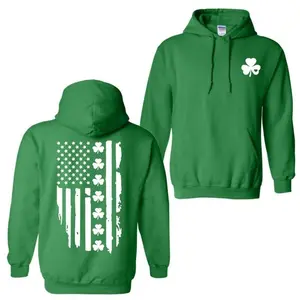 Shamrock American Flag Hoodie St Patrick’s Day Graphic Pullover Unisex Heavy Blend Hooded Sweatshirt Irish Pride Patriotic Gift
