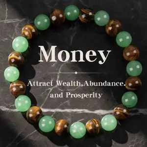 1pc Money Attraction Bracelet with Green Aventurine & Tiger Eye - Solid Unscented Prosperity & Wealth Amulet for Birthday, Anniversary, Summer Vacation & Theme Parties Jewelry Charms Abundance Natural Stone bracelet