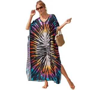 Women Ethnic Print Kaftan Dress Plus Size Swimsuit Cover Up,Mrs. Roper Kaftan, Swimsuit, bubu, mumu, Casual Womenswear Boho Caftan Baggy,   Fabric Viscose Summer Stripe Vneck