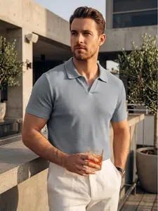 Men's Waffle Knit Polo Shirt - Casual Slim Fit Short Sleeve V-Neck T-Shirts Breathable Lightweight Golf Athletic Tee Tops