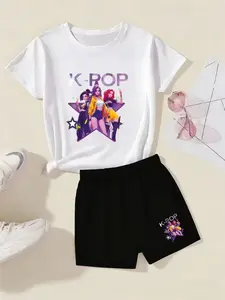 Adorable K-Pop Style Kids Short Sleeve Shorts Set, Casual Set, Zipper Jacket, Perfect for Spring Summer Outdoor Activities, Birthday Party Wear