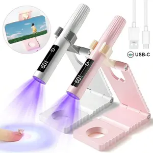 2026 Upgrade Rechargeable Handheld UV Lamp with Stand, Mini Portable Cordless Nail Care Tool with LCD Display, Flash Curing for Gel Nails & Glue, Manicure Essential (TikTokMadeMeBuyIt)