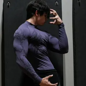 Personalized Half High Collar Long Sleeve Fitness Training T-Shirt Men Muscle Shirt High Elastic Quick Dry Sports Casual Top