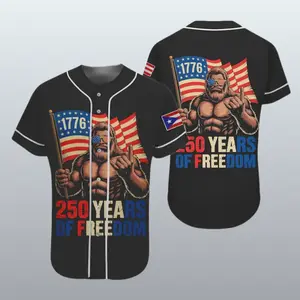 1776 Bigfoot USA Baseball Jersey Patriotic Sasquatch American Flag Button Shirt 250 Years Of Freedom Gift