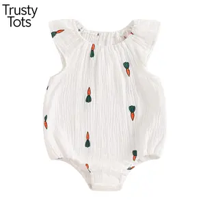 Trusty Tots Baby Girls Rompers Plaid Frills Round Neck Fly Sleeve Infant Clothes Bodysuits Jumpsuits Summer Toddler Infant Newborn Baby Girl Bodysuit Cactus Radish Cherry Sleeveless