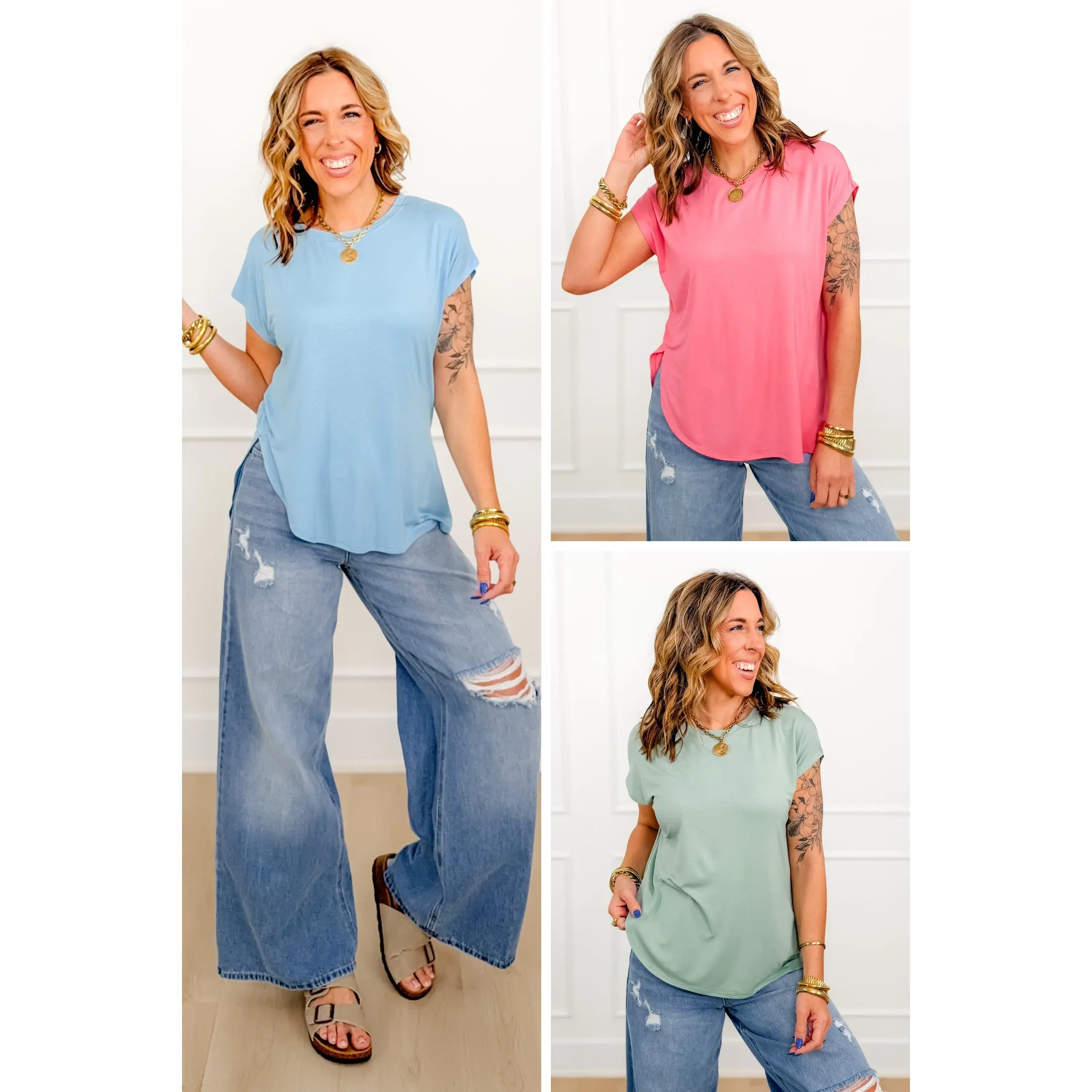 Door Buster! Solid Short Sleeve Round Neck Top