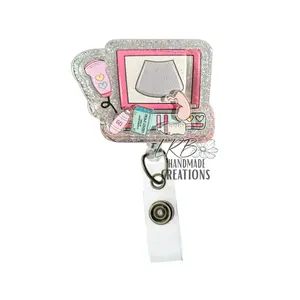 Ultrasound Shaker Badge Reel, Retractable ID Holder with Baby, Gel, Bottle & Probe Cover Shaker Pieces, Cute Sonography Badge Clip, Gift for Ultrasound Techs, Nurses, Medical & Healthcare Workers