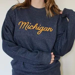 Michigan Knit Sweatshirt with Statement Design and Comfortable Fabric Blend in Assorted Colors