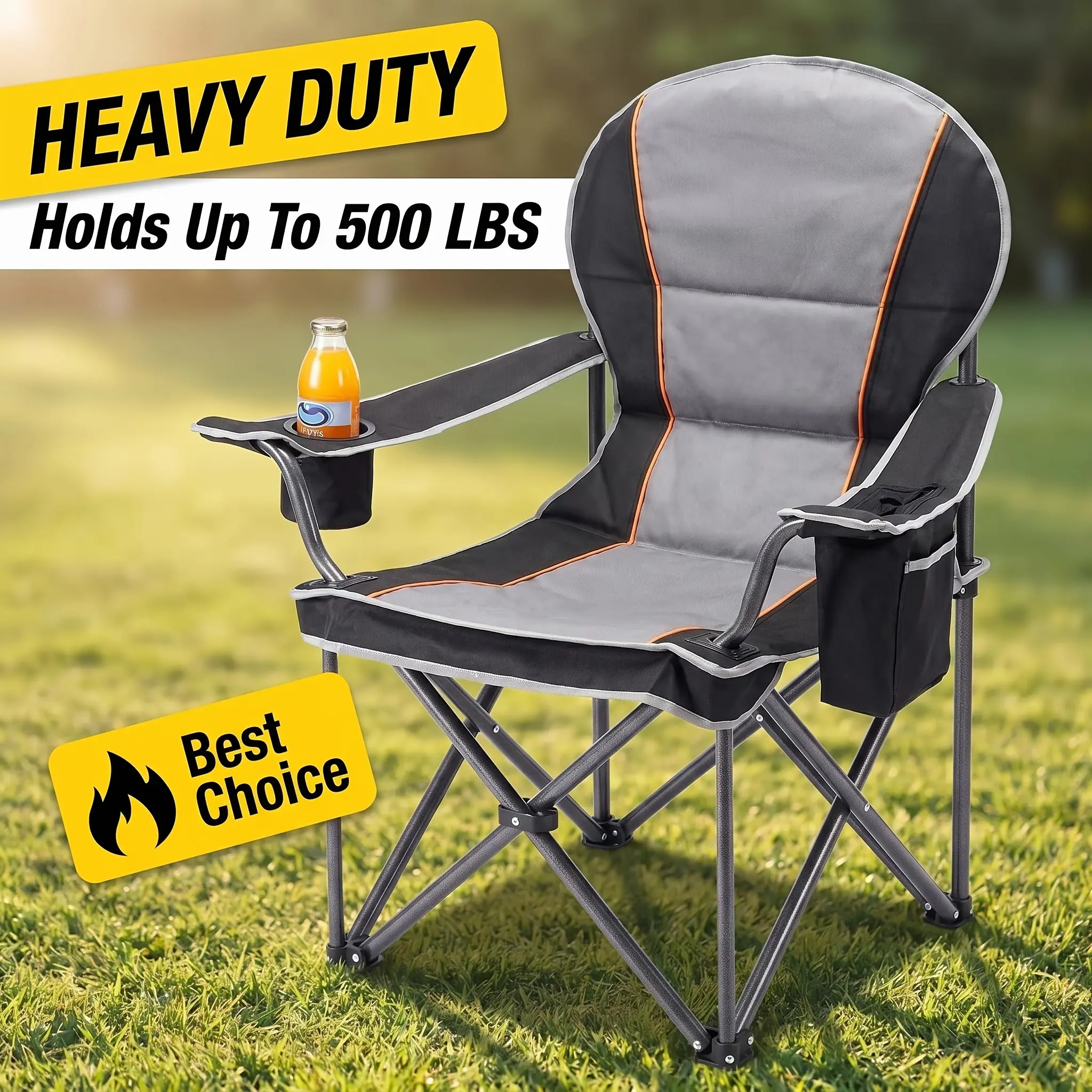 Heavy-Duty Boat Fishing Chair with Cooler Bag & Cup Holder - 500 Capacity Collapsible Portable Folding Chair Suitable for Pontoon Boat, Yacht, Deck, Camping Chair for Boating, Fishing, Outdoor Activities - Cup Holder & Cooler Storage