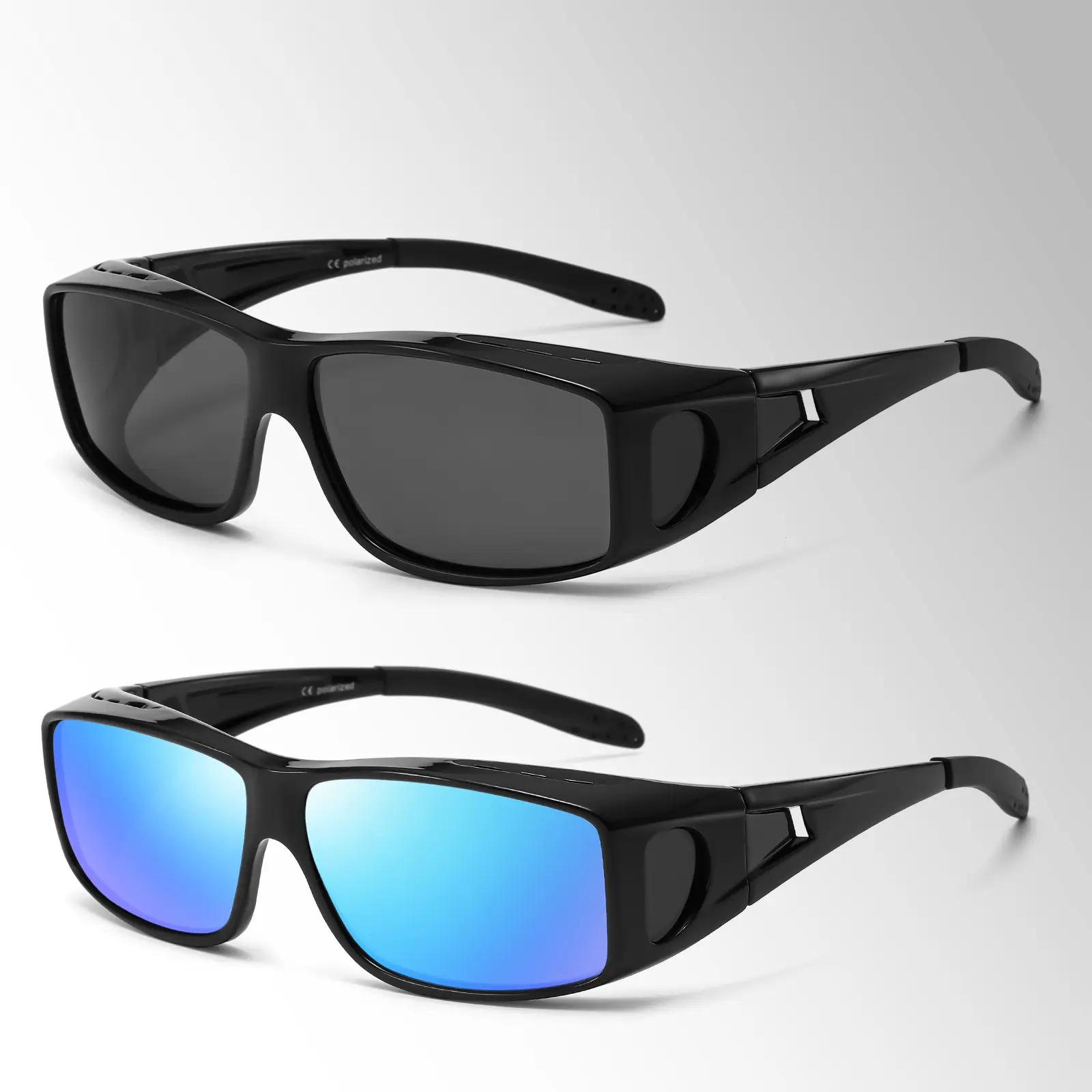 2pcs Polarized Fit Over Glasses Sunglasses for Men Women Driving Square Wrap Around Shades UV Protection Sun Eyewear PT2006