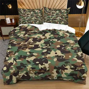 Military Tactical Duvet Cover Set, Classic Camouflage Design, Includes 1 Duvet Cover & 1/2 Pillowcases, Ideal for Men's Bedrooms