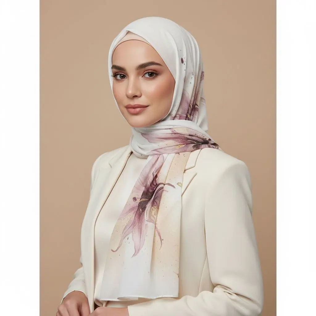 Double Bordered Printed Korean Chiffon Hijab - Fleur Royale Exclusive Hijab