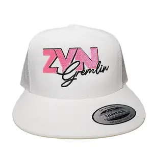 Gremlin Pink Direct Embroidered Mesh Adjustable Flat Bill Trucker Snapback Hat, White (Sports & Outdoor Accessory), Trucker Snapback Hats