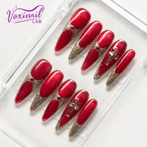 Voxinail Lab | MOLTEN RUBY | Handmade Red Stiletto Press-On Nails | Reusable, Long-Lasting