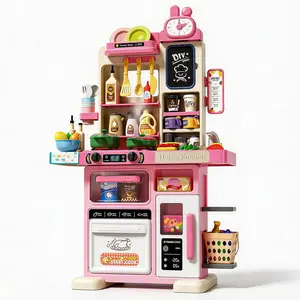 33.8IN - 70PCS Kids Kitchen Playset with Sound & Light - Cooking Stove with Steam, Play Sink and Toy Kitchen Accessories - Pretend Kitchen Play Food Toys for Kids Boys Girls - Toddler Play Kitchen Set