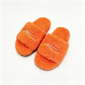 Autumn Winter Warm Wool Plush Slippers Stylish Letter Embroidery Non-slip Wear-resistant Unisex Outdoor Casual Slides