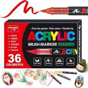 Acrylic Brush Marker Pen 36 Colors PCS , 1 Set Waterproof Pen with Soft Brush Nib, Art Paint Marking Set for Glass Stone Wood Plastic Paper