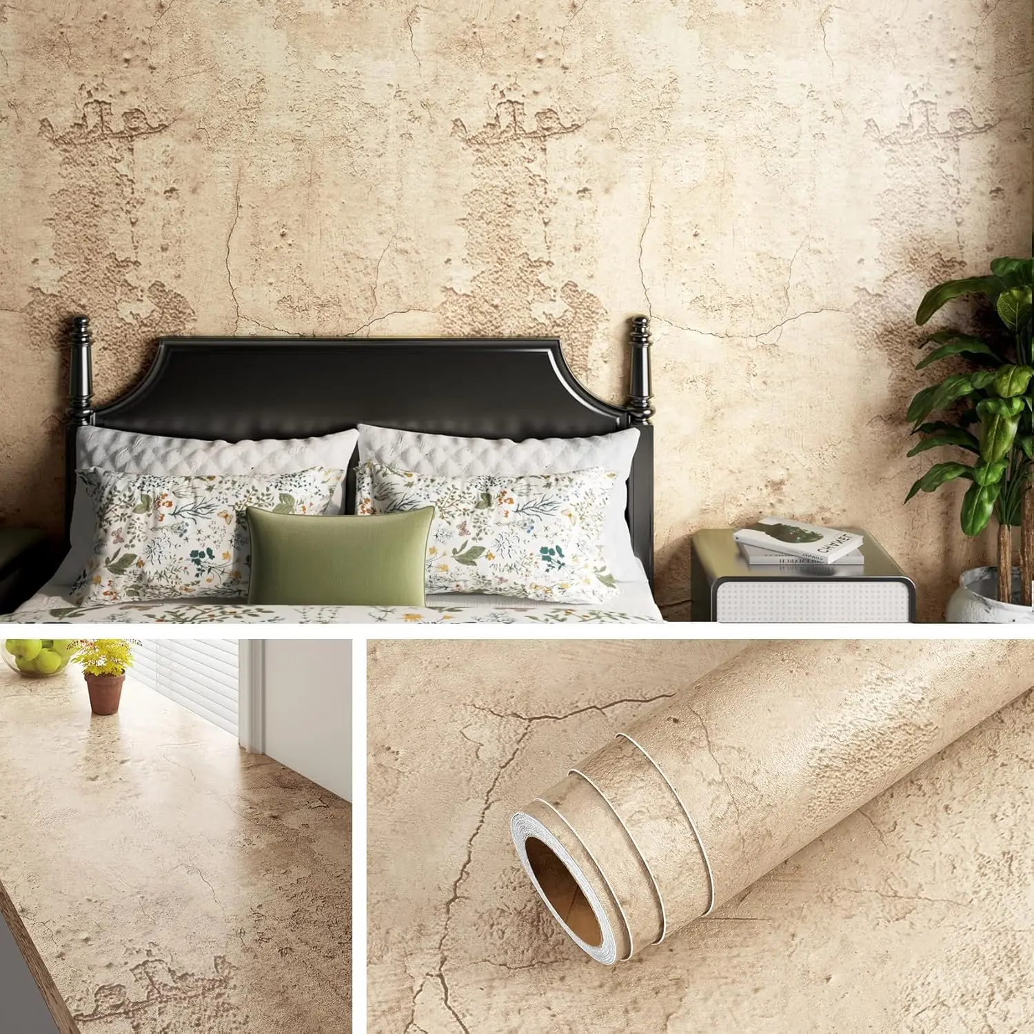 15.8x197" Beige Concrete Peel and Stick Wallpaper for Bathroom Bedroom Wall Paper Decor for Adults 3D Basement Wall Covering Removable Tan Cement Vinyl Light Brown Contact Paper