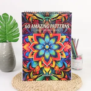 Adult Coloring Book with 60 Mandala Designs, Coil Bound Stress Relief Art Coloring Book, Focus Training Hand Drawn Illustrations