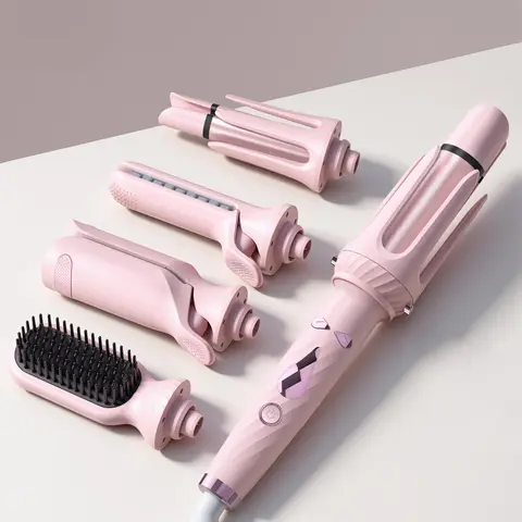 5-in-1 Automatic Rotating Curling Iron Set, Negative Ion Hair Styler for Effortless Curls, Beach Waves & Sleek Straight Looks, Fast Heat-Up, Anti-Scald Design