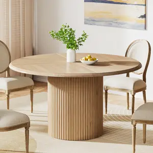 LITTLE TREE 47" Round Dining Table for 4, Farmhouse Kitchen Table with Sturdy Fluted Metal Base, Modern Small Circle Dinner Table for Dining Room (Chairs Not Included)