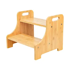 H&B Luxuries Foldable Bamboo Step Stool for Bathroom Kitchen Shelf Footstool for Bed Wooden Step Stool for Adults & Kids