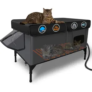 Heated  House for Outside Insulated in Winter,Super Large,Fully ,Adjustable Awning,Escape Door,Indoor Outdoor  Shelter for Feral Stray Barn  to Stay Warm&Dry,Black/Gray,XXL Size