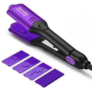Terviiix 4 IN 1 Hair Crimper with 3D Pattern Stamp, Purple, K-POP Style