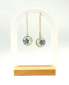 Handmade Resin Threader Earrings: Real Forget-Me-Nots & Queen Anne's Lace