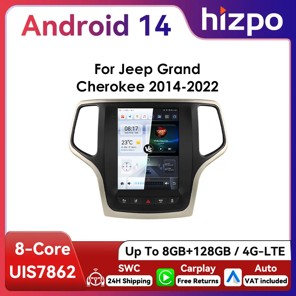 Hizpo 9.7in UI7862 Android Auto & CarPlay Car Radio Head Unit for Jeep Grand Cherokee 2014-2022, with RDS, DSP, GPS, 4G, BT Multimedia Functions