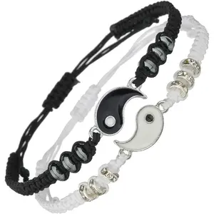 Best Friend Bracelets  2 Matching Yin Yang Adjustable Cord Bracelet  Bff Friendship Relationship Boyfriend Girlfriend Valentines Gift
