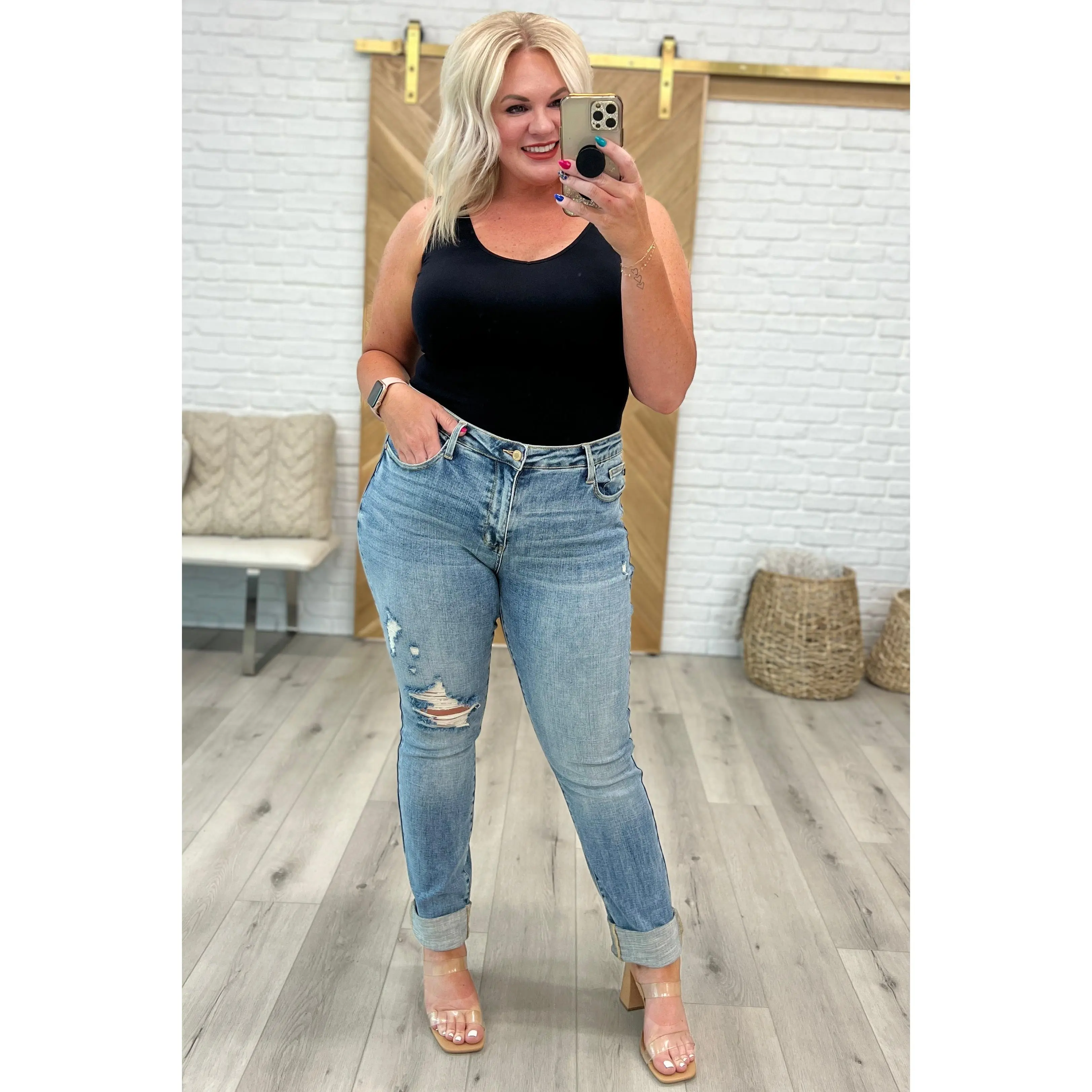 Elodie Mid Rise Distressed Boyfriend Jeans