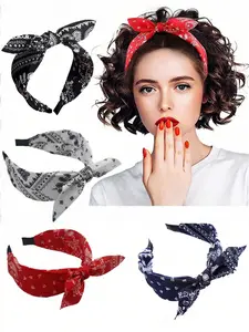 4pcs Summer New Simple Vintage Fashion Paisley Flower Bowknot Rabbit Ear Broadside Bright Colored Fabric Hairband Headband For Women,Hairband ,Hair Hoop,Hairband,Hair Hoop Headbands Hair Accessories Head Accessories
