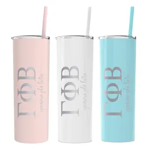 Gamma Phi Beta Greek Letter Script Skinny Tumbler with Straw