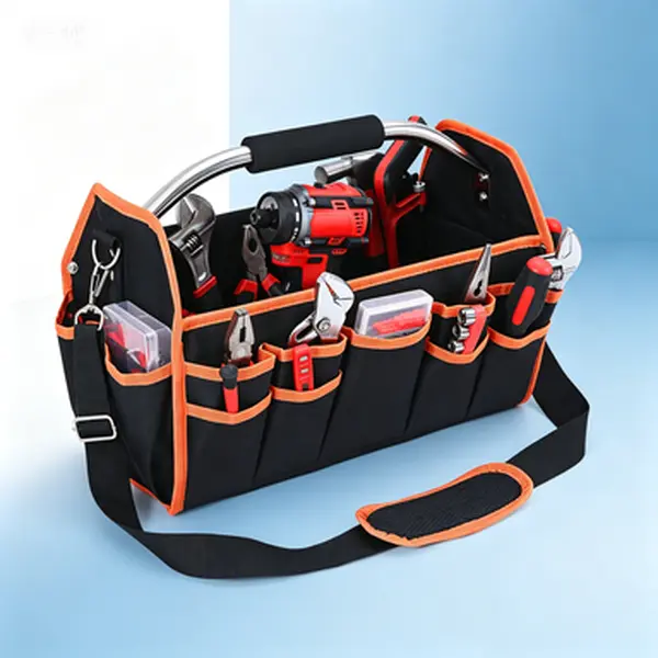 Heavy Duty Tool Bag for Electricians, 26 Pockets Open Top Design, Large Capacity Tool Organizer with Steel Handle, Removable Shoulder Strap Tool Tote, Portable Tool Storage for Workshop