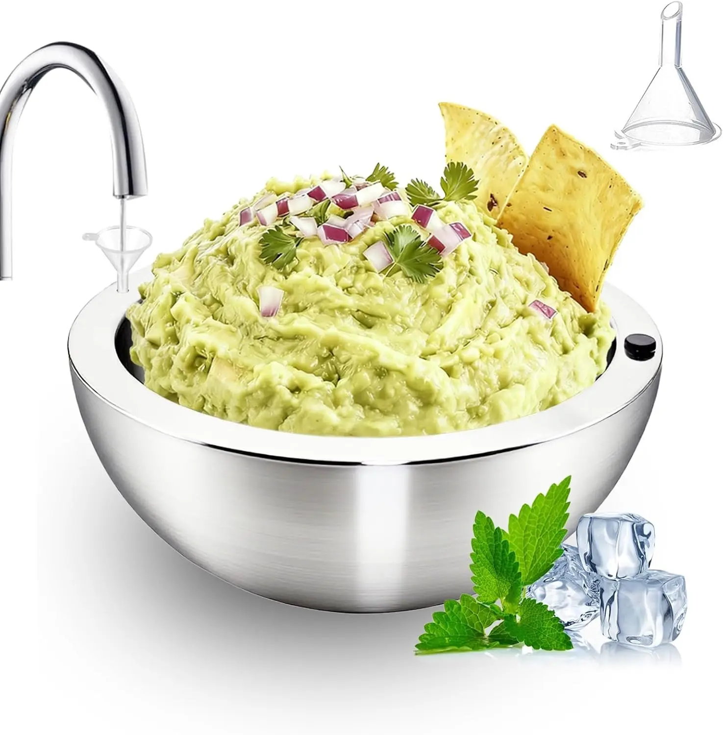 Dip Chiller Bowl Stainless Steel 35 OZ Large Capacity | Frozen Ice Insulated Party Serving Bowl for Parties Salsa, Guacamole, Condiments, Sauces, Keeps Food Hot or Cold