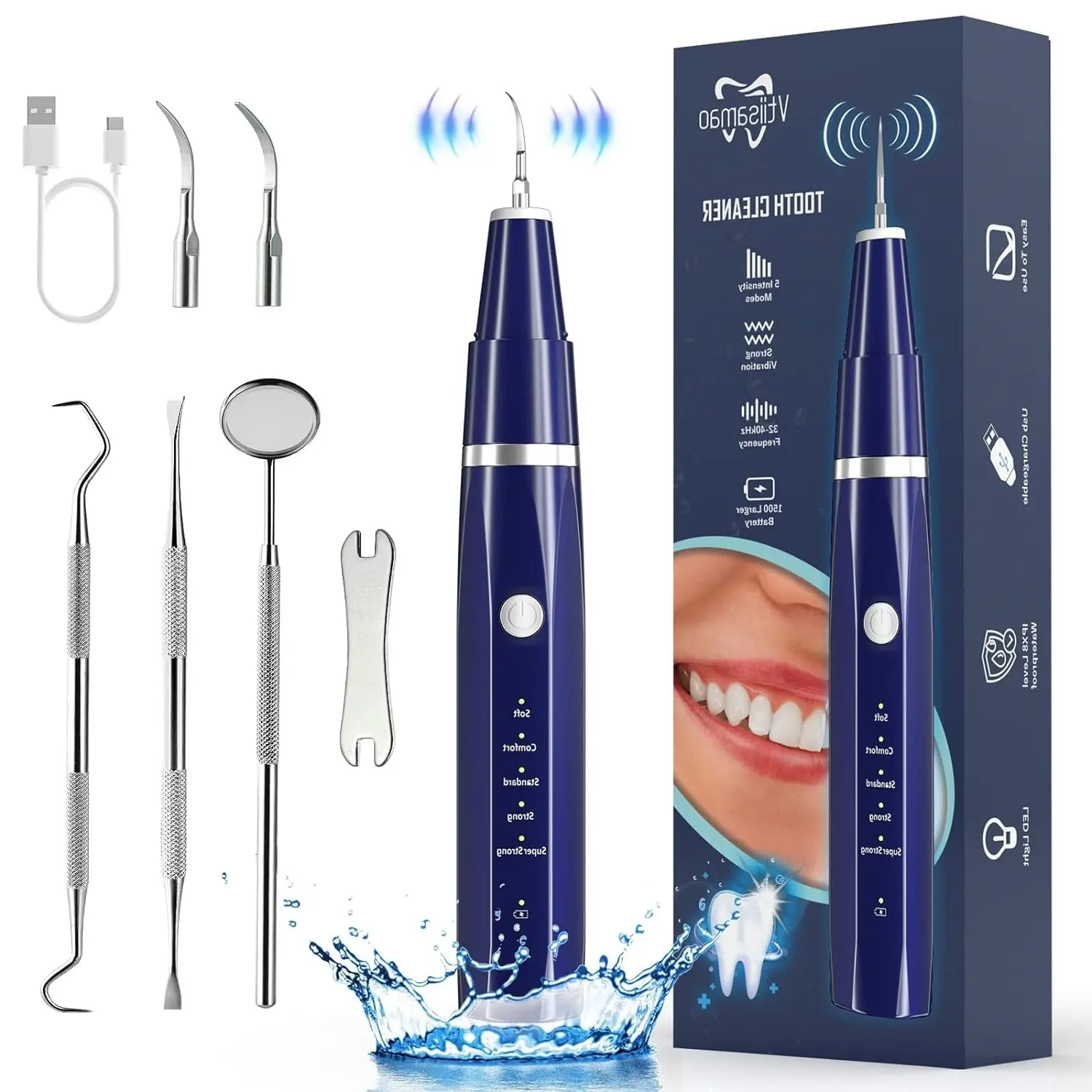 Oral Teeth Cleaner Dental Scaler, Removable Plaque-Tartar Remover Kit with LED Light & 5 Adjustable Modes