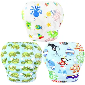 F-UDW01  Baby & Toddler Snap One Size Adjustable Reusable Baby Swim Diaper (Diving, Ocean, Turtle, Large, 3 Pack)