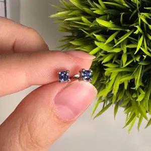 Sterling Silver Simulated Tanzanite Stud Earrings – Brilliant Round Classic Elegance