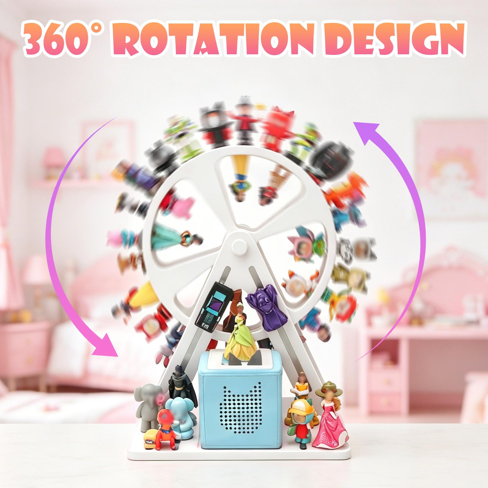 For Tonies Box Organizer Storage Shelf 360° Ferris Wheel, Magnetic Floating Shelves for Generation 1 & 2 Player Tonies Figures box, Display Collection 50~70 Characters