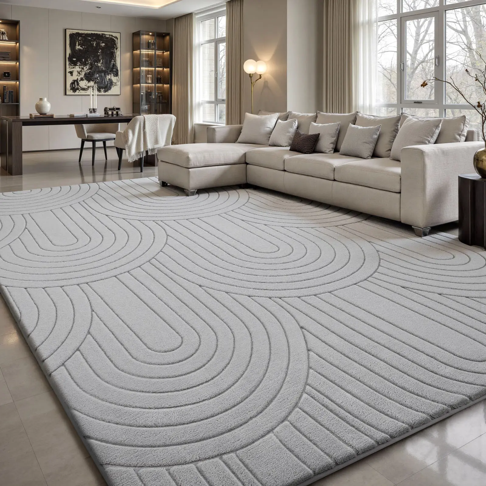 FAMVAL Fluffy Accent Area Rug, Super Soft Tree Ring Jacquard Rug with Non-Slip Bottom for Bedroom Living Room Decor